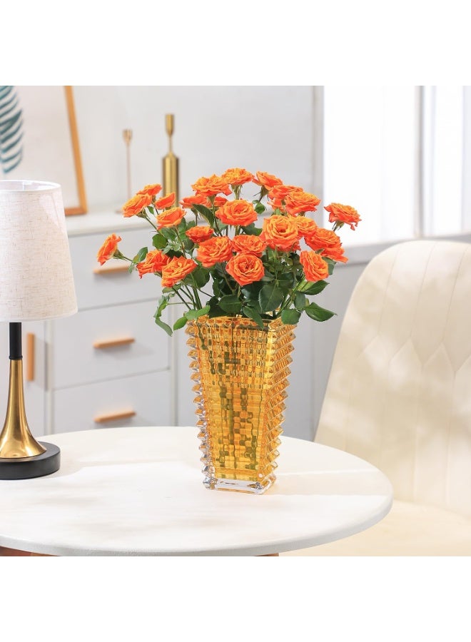 9-Inch Amber Crystal Flower Vase - Modern Glass Vase for Living Room, Bedroom, Dining Table & Wedding Decor - Image 2